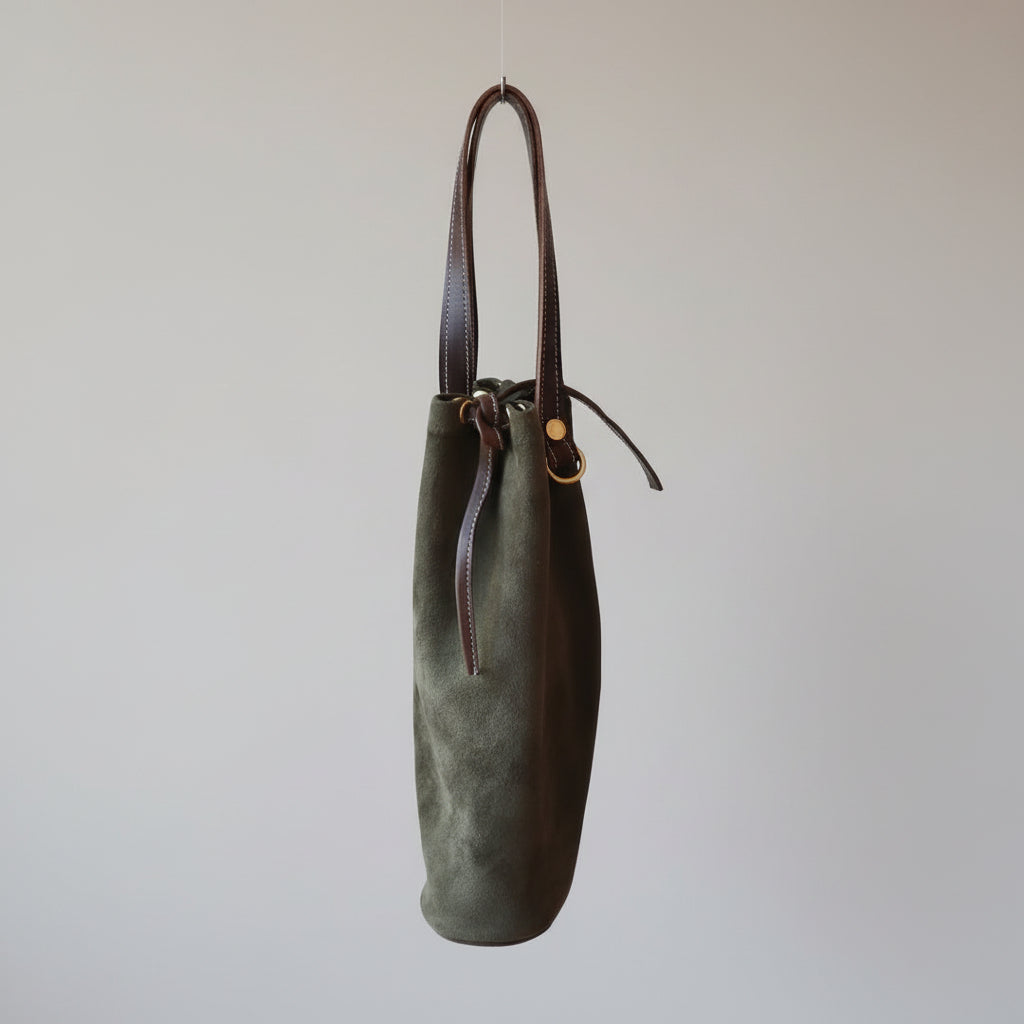 Porte-bouteille d'eau en cuir velours kaki avec bandoulière réglable