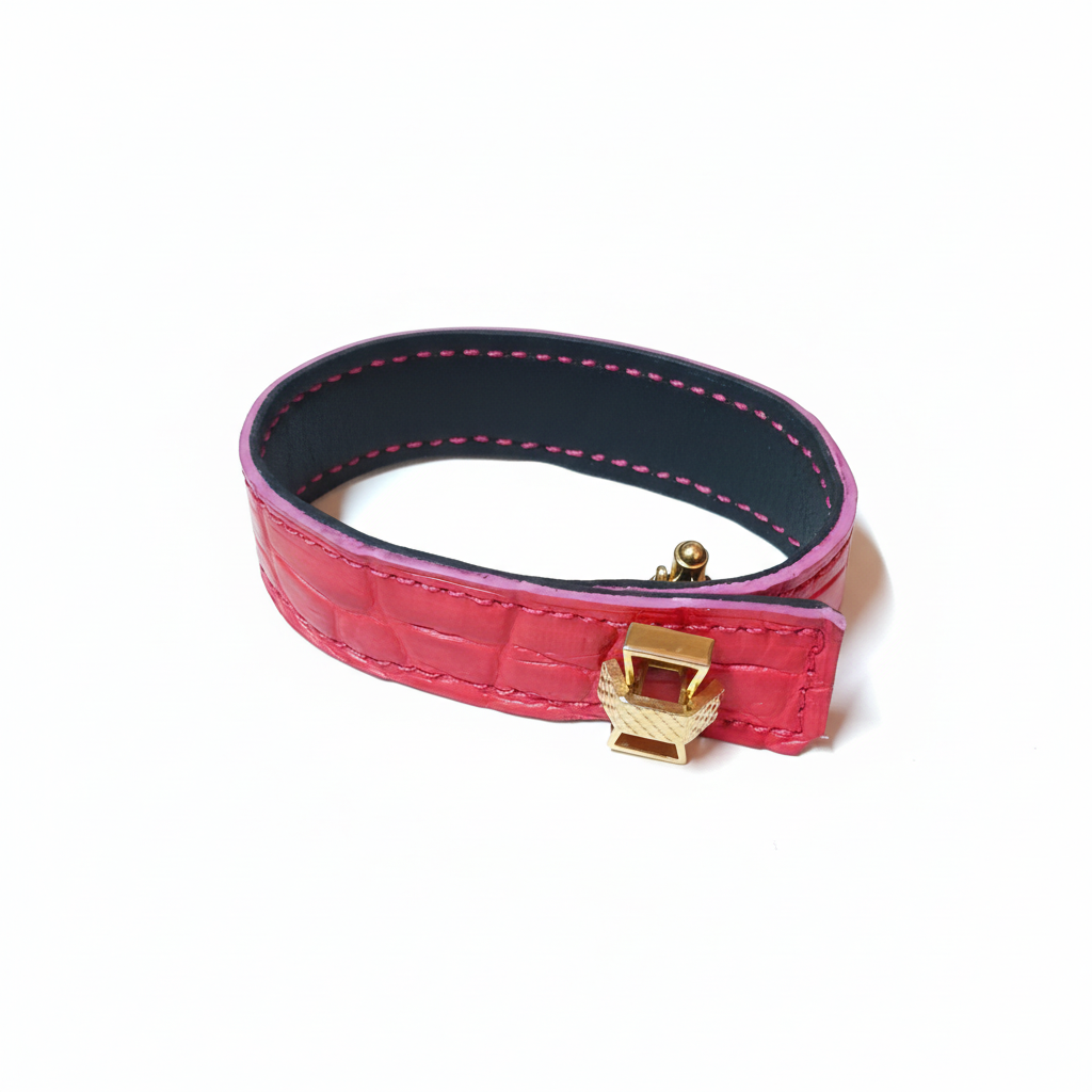 Bracelet fuchsia croco vue ouverte