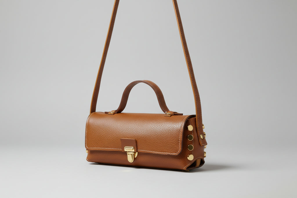 Sac à rivets grainé cognac