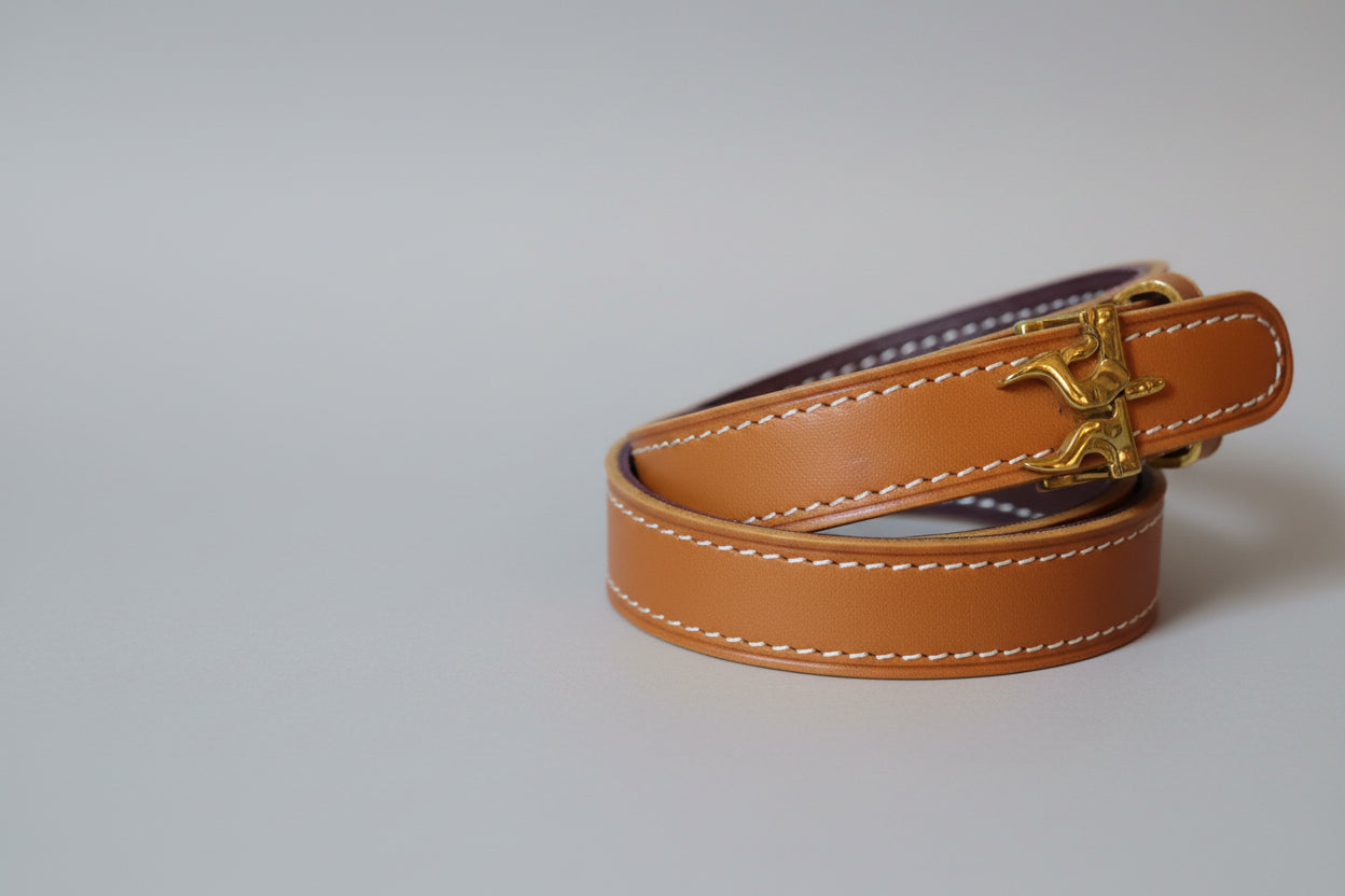 Bracelet Manchette Vintage Double Tour en Cuir Camel et Aubergine