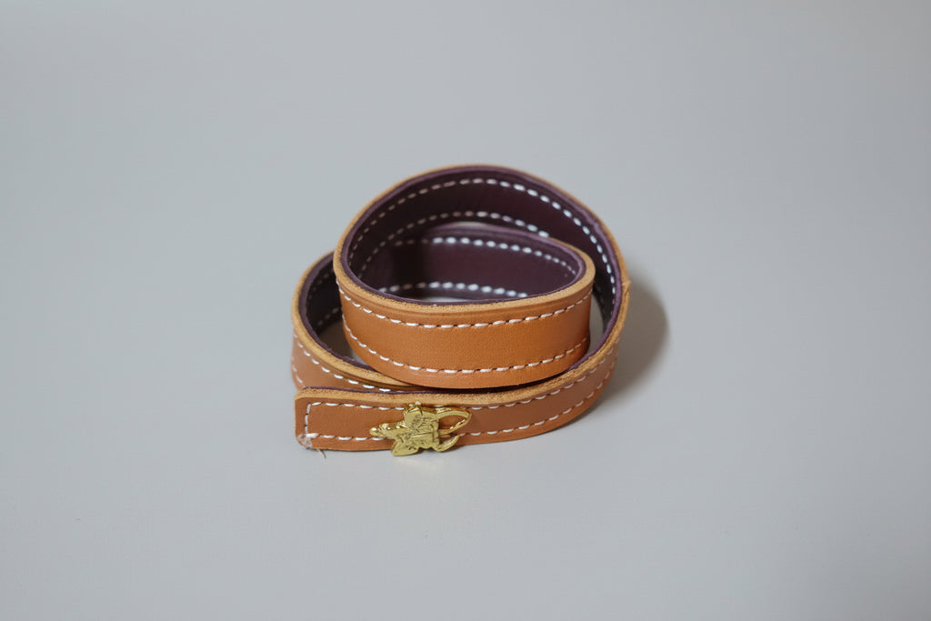 Bracelet Manchette Vintage Double Tour en Cuir Camel et Aubergine