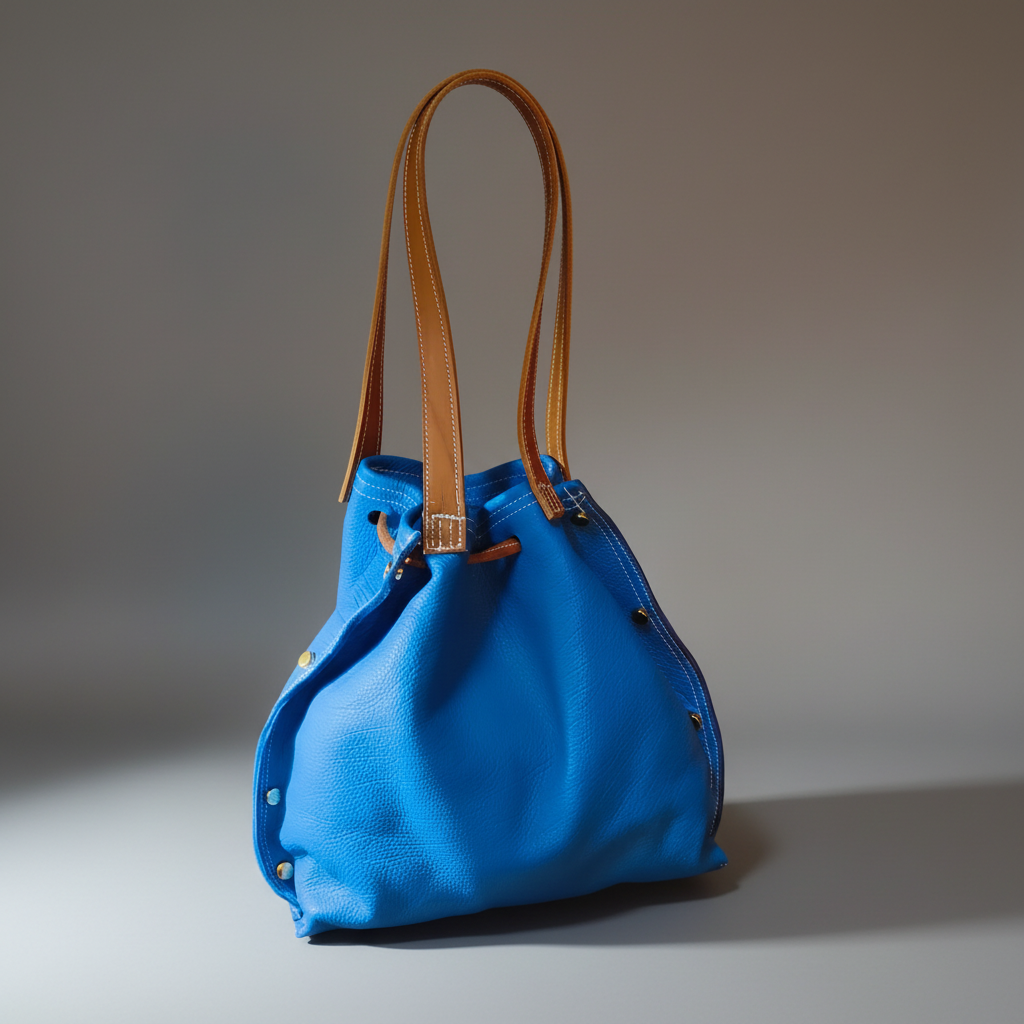 Sac bleu sur fond gris