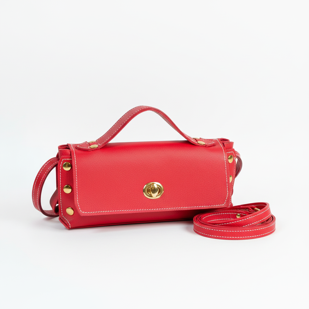 Sac rouge sur fond blanc