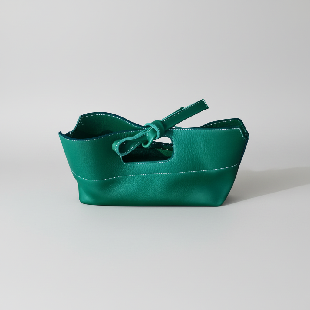 Sac  en cuir de veau vert à nouer artisanal MOOAKUIR - Maroquinerie française fait main
