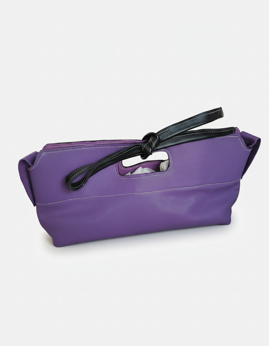 Sac en cuir grainé de veau violet à nouer artisanal MOOAKUIR - Idéal pour mariages et soirées
