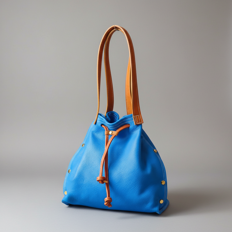 Sac Liane en cuir de taurillon bleu électrique  à tannage végétal, confectionné par MOOAKUIR