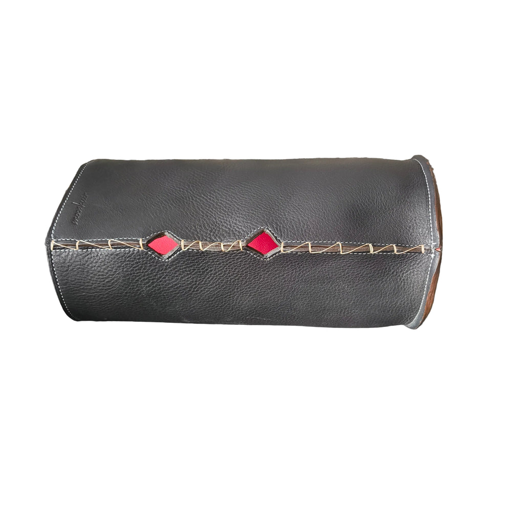 Vase décoratif en cuir de veau noir et rouge, artisanat français MOOAKUIR
